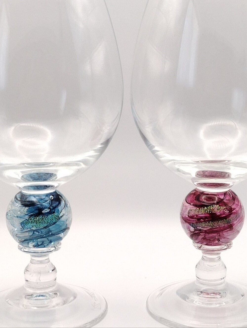 Signed Minh Martin Romeo Glass Planet Wine Glass Heliotrope & Turquoise
